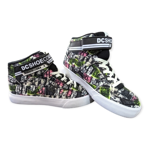 New DC Kids Trainers Boys High Tops DC Sneakers Grafitti Multicolor DC High Tops - Picture 3 of 12